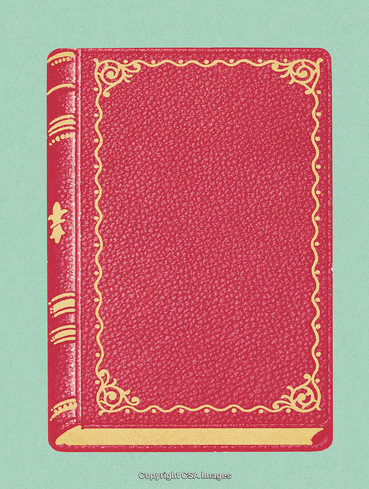 Vintage Red Leather Book Cover with Elegant Gold Decorative Borders and Detail