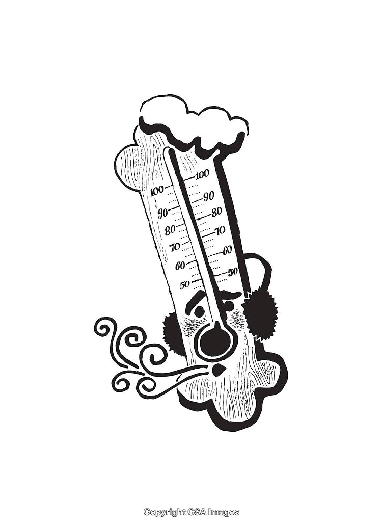 Whimsical Black and White Winter Thermometer Illustration With Cold Temperature