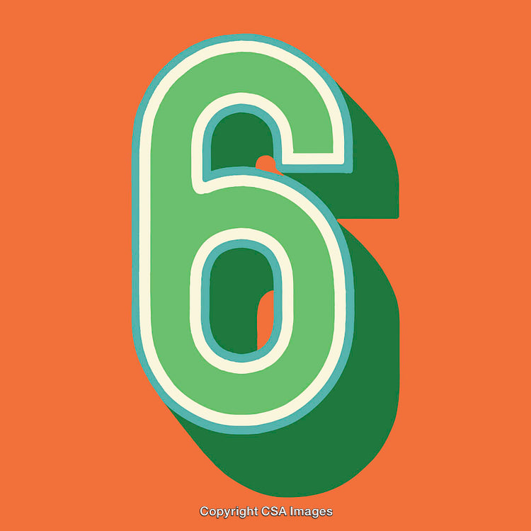 Bold Green Number Six on Vibrant Orange Background