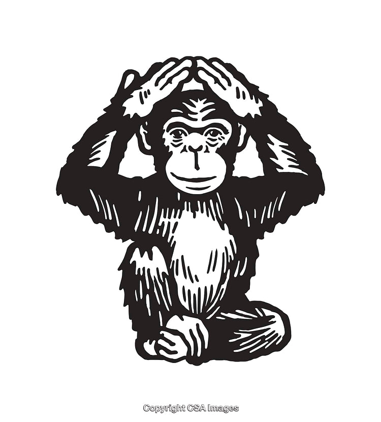 Black and White Line Art of Monkey Making Gesture