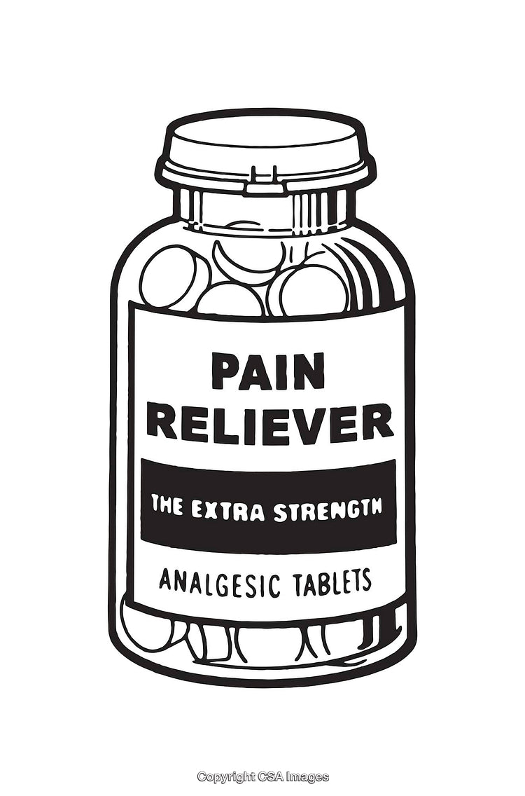 Black And White Line Art of Pain Reliever Bottle Illustration