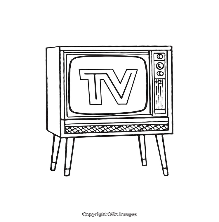 Retro Television Drawing with Classic Design in Black and White Line Art