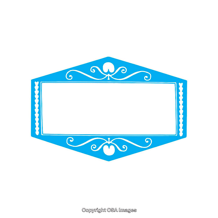 Decorative Blue Label With Ornamental Heart and Flourish Design