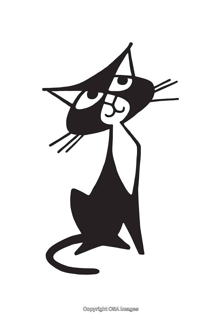 Stylized Black and White Line Art Illustration of a Sitting Cat