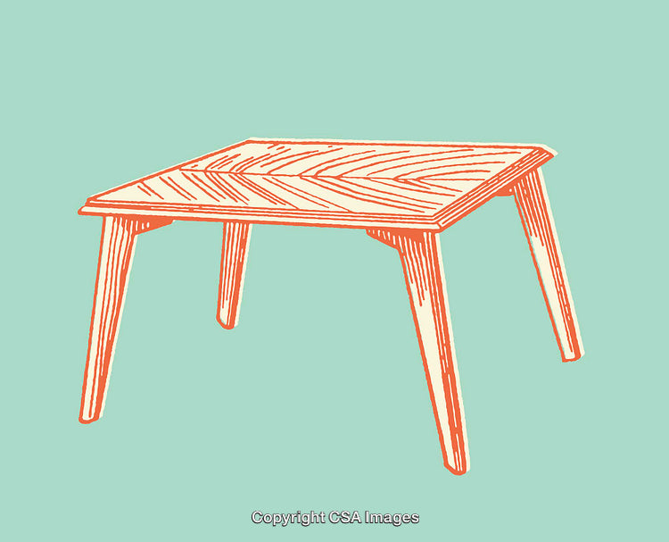 Minimalist Line Art Illustration of a Wooden Table on Colored Background