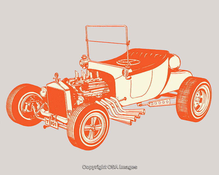 Retro Illustration Of A Vintage Convertible Hot Rod Car With Artistic Detail