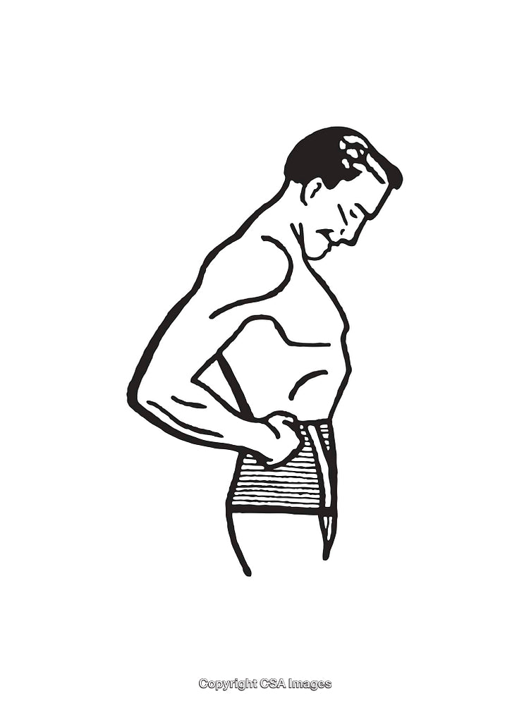 Black and White Line Art Illustration of Man Wearing a Back Support