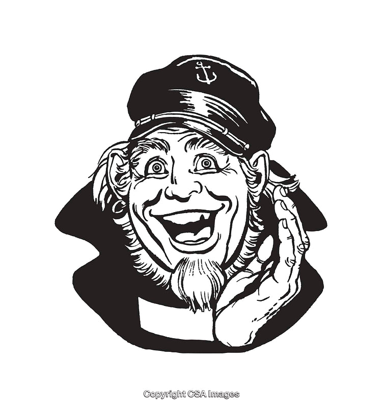 Playful Black and White Illustration of a Sailor's Joyful Expression
