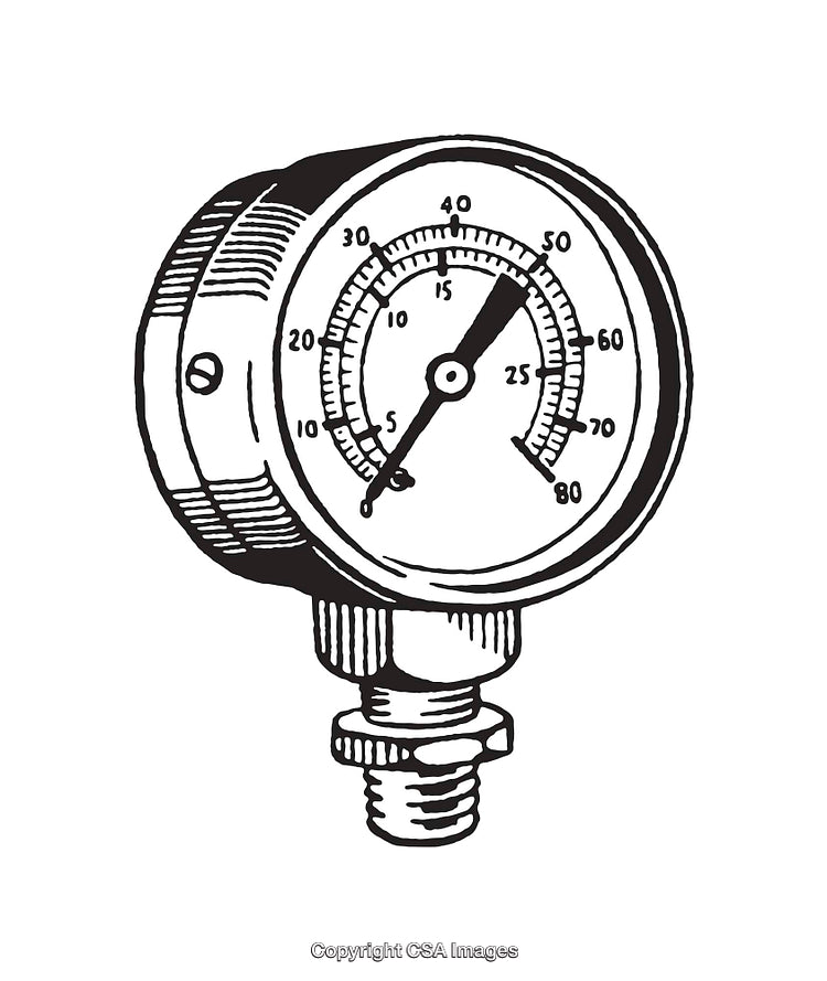 Vintage Line Art Illustration of a Pressure Gauge for Industrial Use
