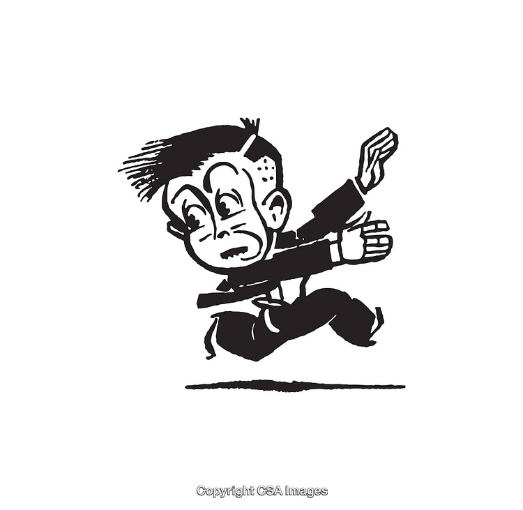 Black And White Line Art Illustration of a Running Man in a Suit