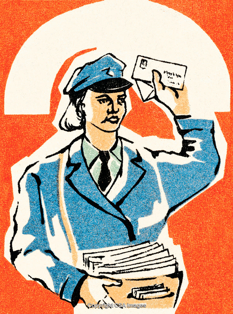 Retro Illustration of a Postal Worker Holding a Letter with Vibrant Colors