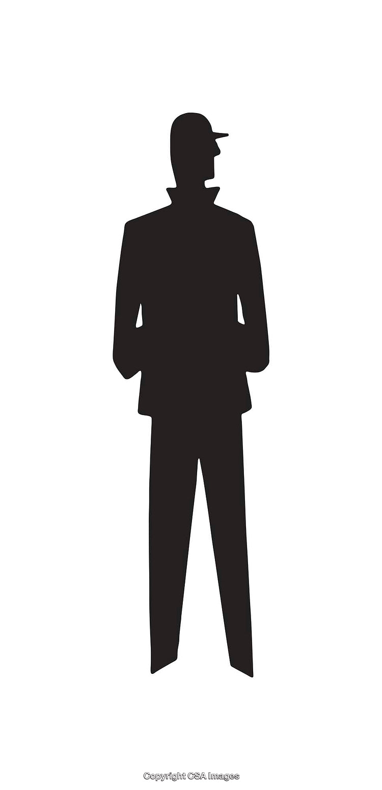 Silhouette of Standing Man Wearing a Cap in Black and White Illustration