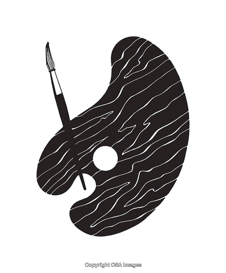 Minimalistic Black and White Artist Palette and Brush Illustration