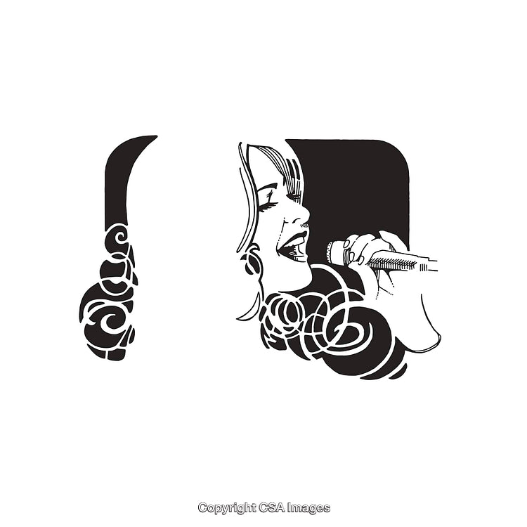 Black and White Illustration of a Singer With Headphones and Microphone