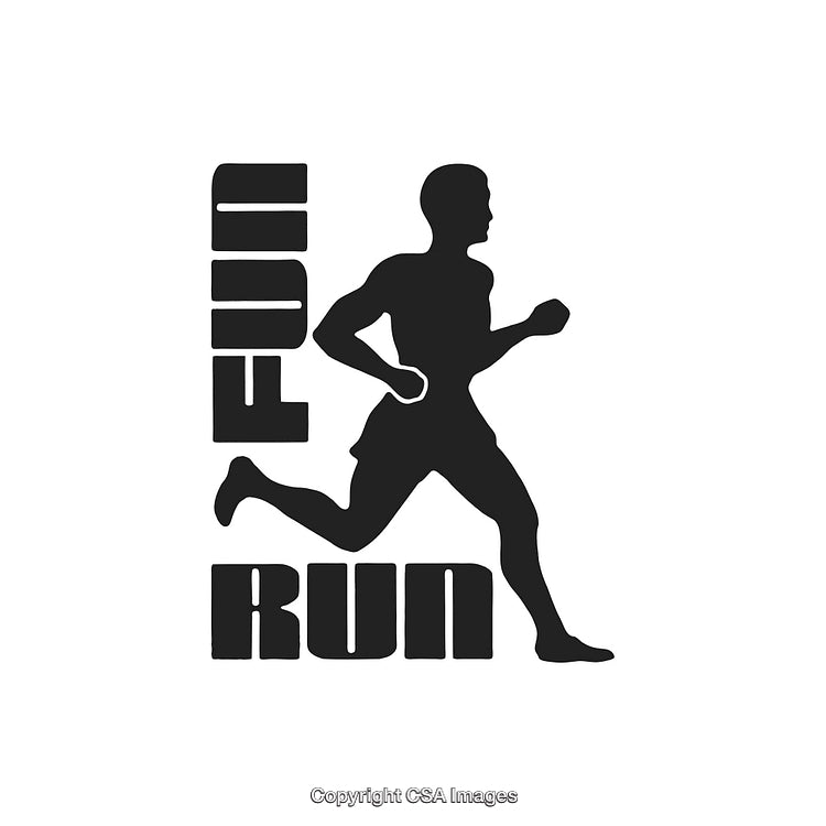Silhouette of Runner with Fun Run Typography on White Background