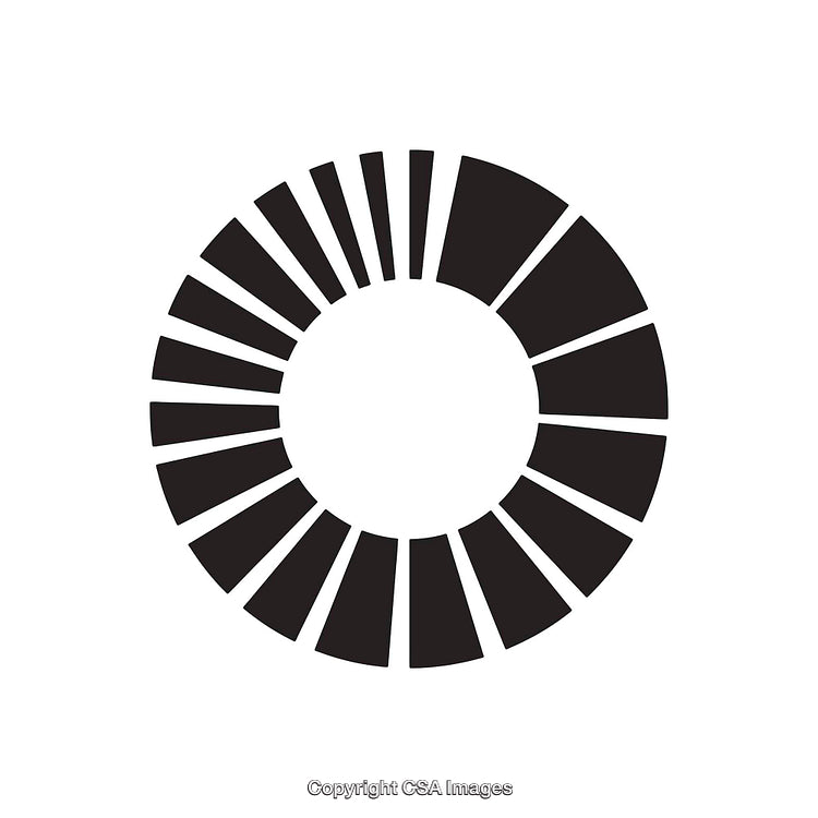 Circular Black and White Geometric Design with Stylized Sections