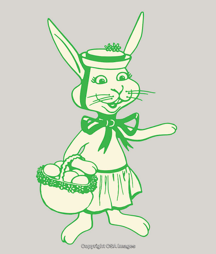 Cheerful Bunny With Basket of Eggs in Springtime-Themed Line Art Illustration