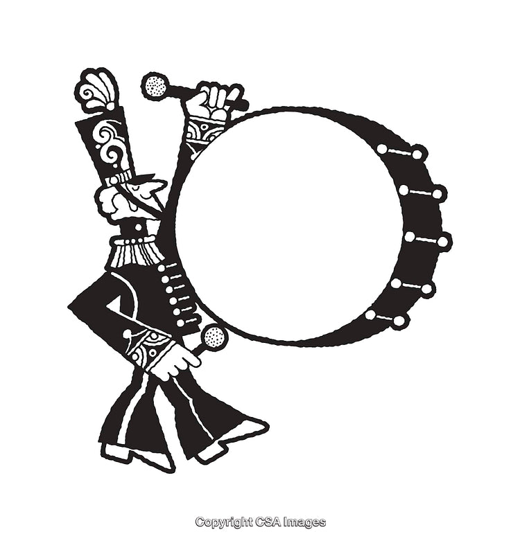 Black and White Marching Band Drummer Line Art Illustration