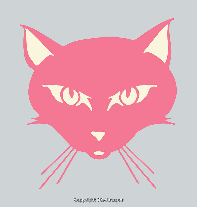 Vivid Pink Cat Illustration on Light Gray Background