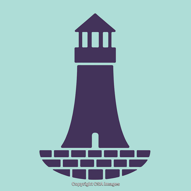 Minimalist Illustration of a Lighthouse Symbol on a Brick Foundation