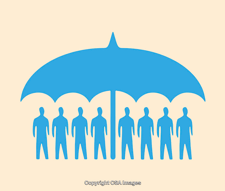 Vector Illustration of People Protected Under a Large Umbrella Icon