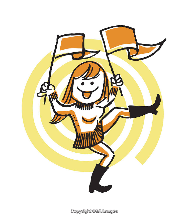 Cheerful Cartoon Character Holding Flags in a Dynamic Pose