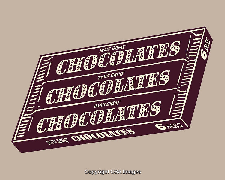 Retro Styled Chocolate Box Packaging Illustration in Vintage Line Art Style