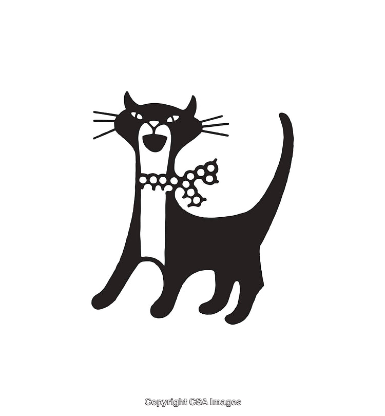Elegant Black and White Cat Icon with Collar Graphic Design