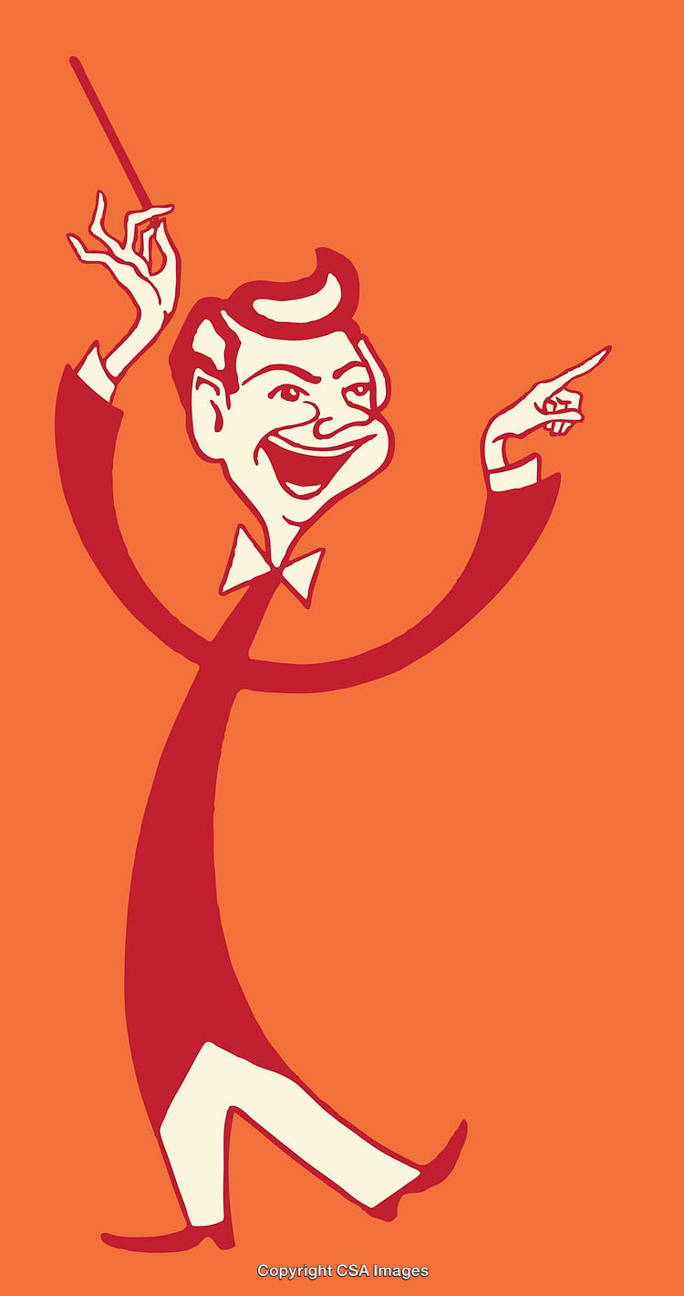 Abstract Line Art of a Stylized Conductor on an Orange Background