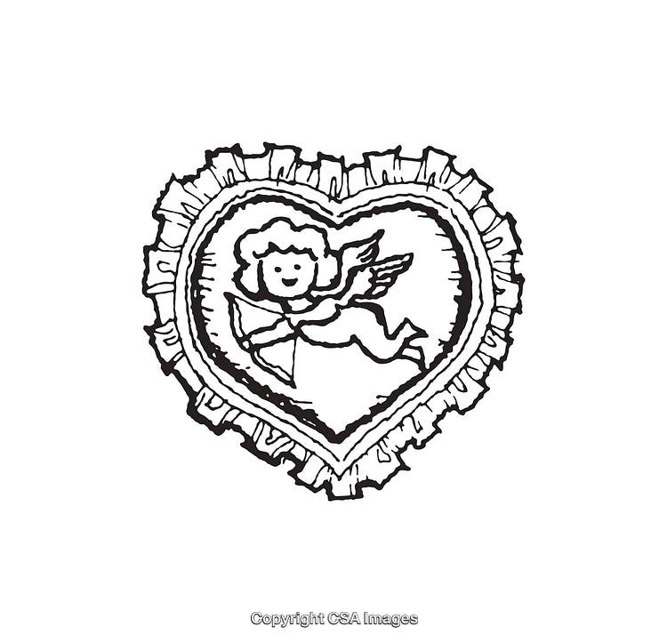 Heart Shaped Valentine Design with Angel Illustration in Black and White