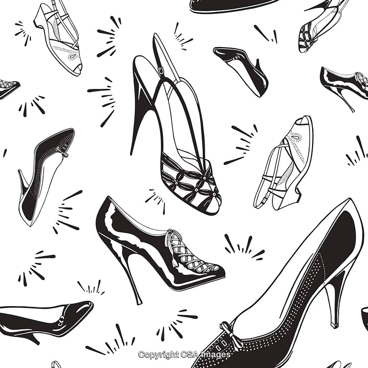Elegant High Heel Shoes Illustration Pattern in Black and White