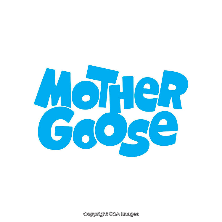 Playful Blue Lettering Displaying the Words Mother Goose on White Background