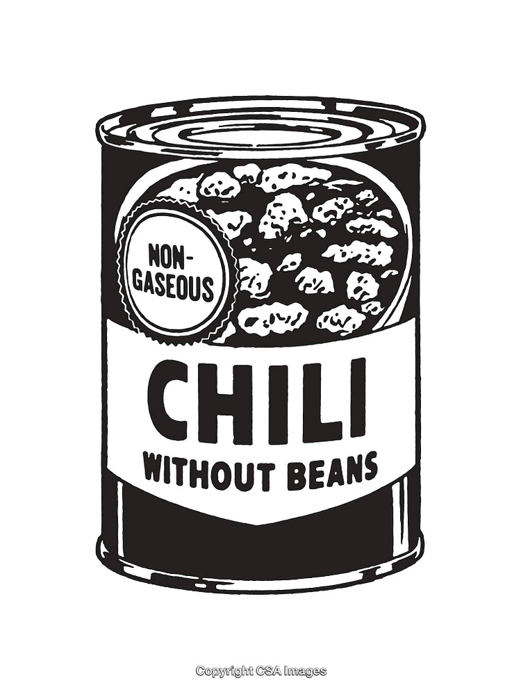 Black and White Illustration of a Chili Can Label Without Beans