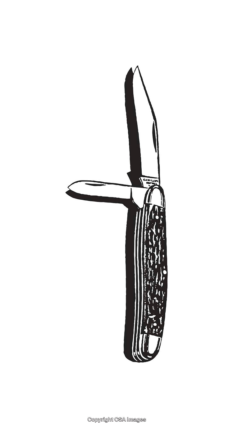 Black And White Line Art Illustration of a Pocket Knife