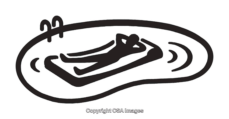 Minimalist Line Art Illustration of Relaxing in a Swimming Pool with Lounger