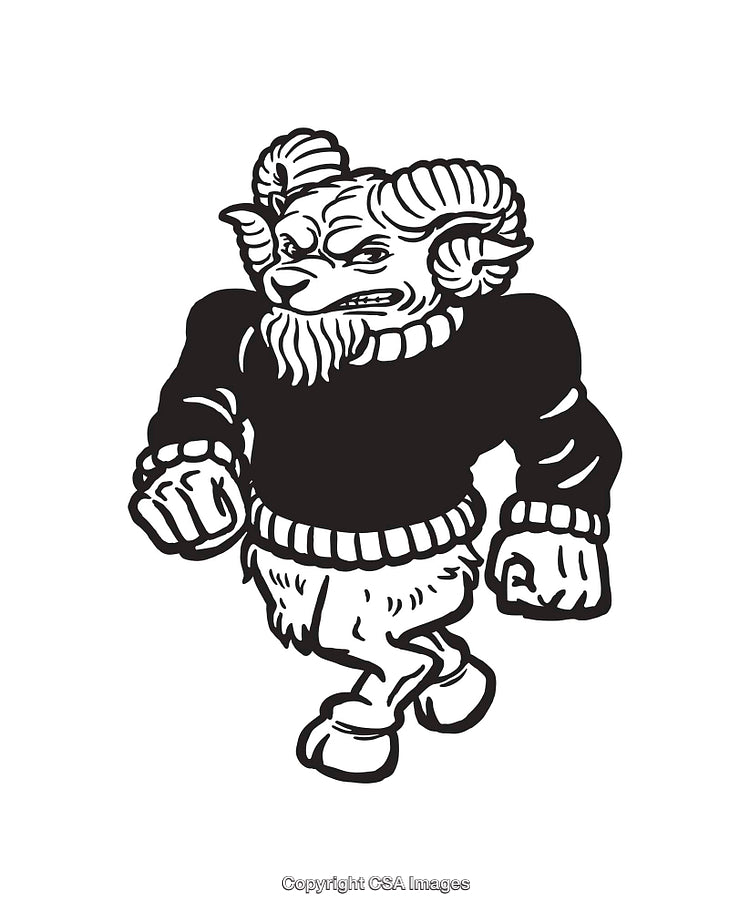 Black and White Line Art of a Goat-Like Mythical Creature Walking