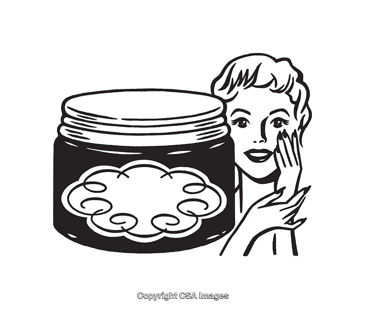 Vintage Line Art Illustration of a Woman with a Cosmetic Jar