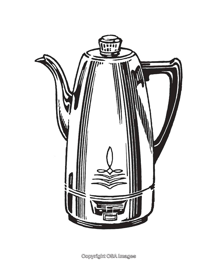 Vintage Line Art Illustration of a Retro Coffee Percolator