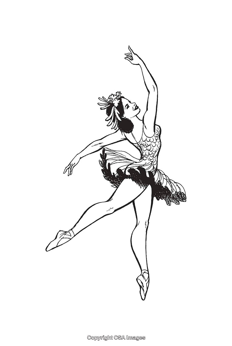 Elegant Ballerina Performing Graceful Dance Pose in Line Art Illustration
