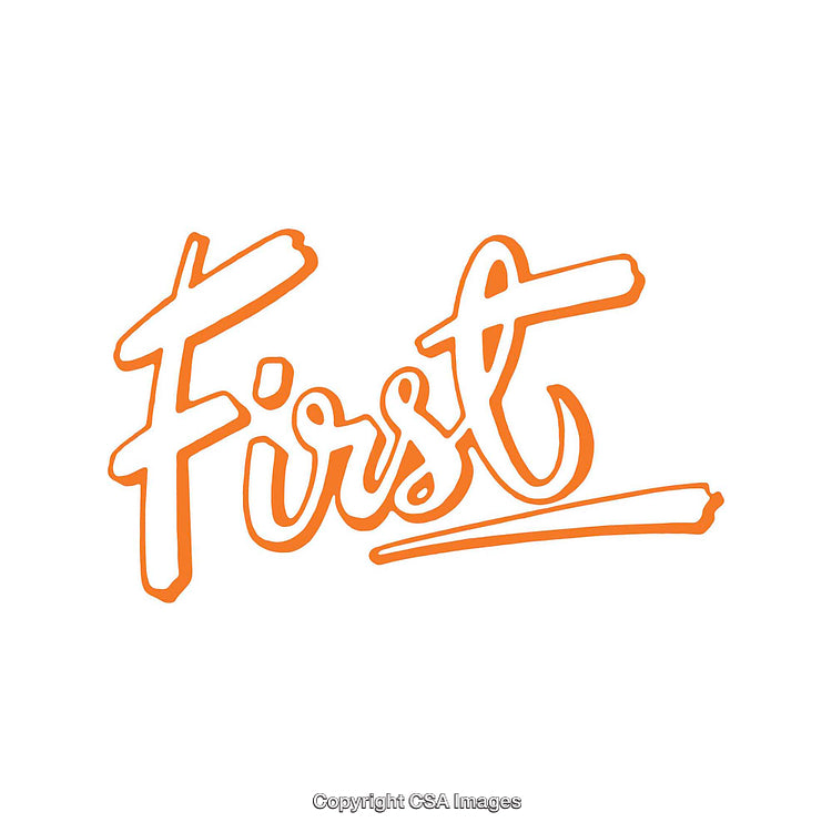 Orange Stylized Text Graphic Featuring the Word 'First' with Unique Design