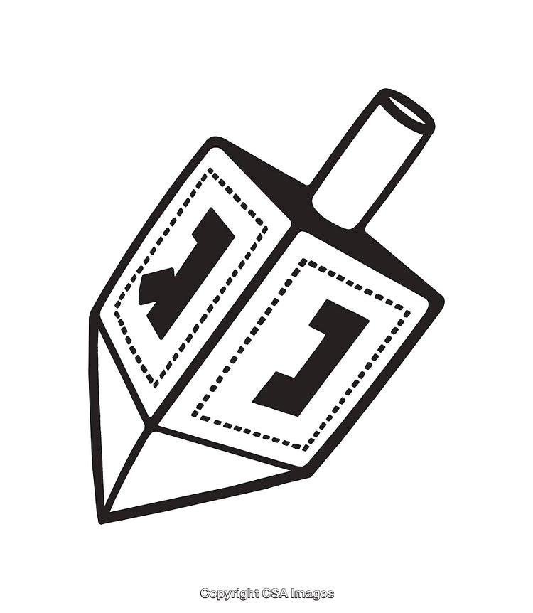 Black and White Dreidel Line Art with Intricate Details