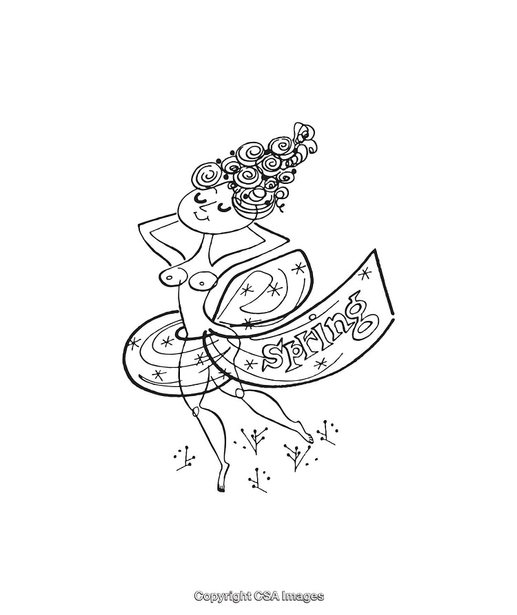 Whimsical Line Art Illustration of a Spring Themed Woman