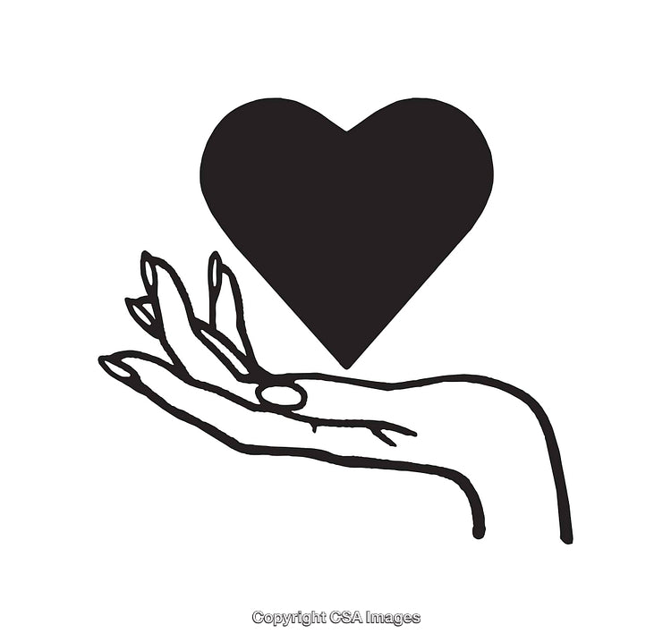 Black and White Line Art of Hand Holding Heart Illustration