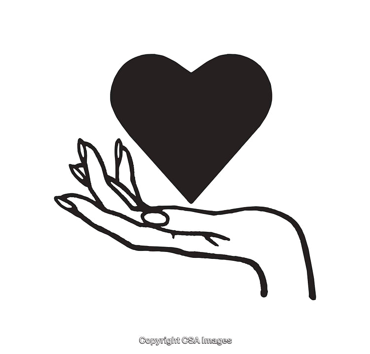 Black and White Line Art of Hand Holding Heart Illustration