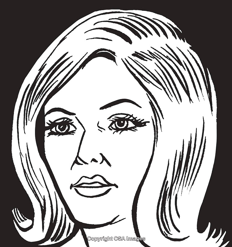 Illustrated Portrait of a Woman with Detailed Hair and Facial Features