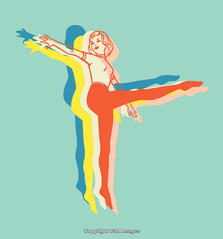 Colorful Line Art Illustration of a Dancing Woman with Dynamic Motion