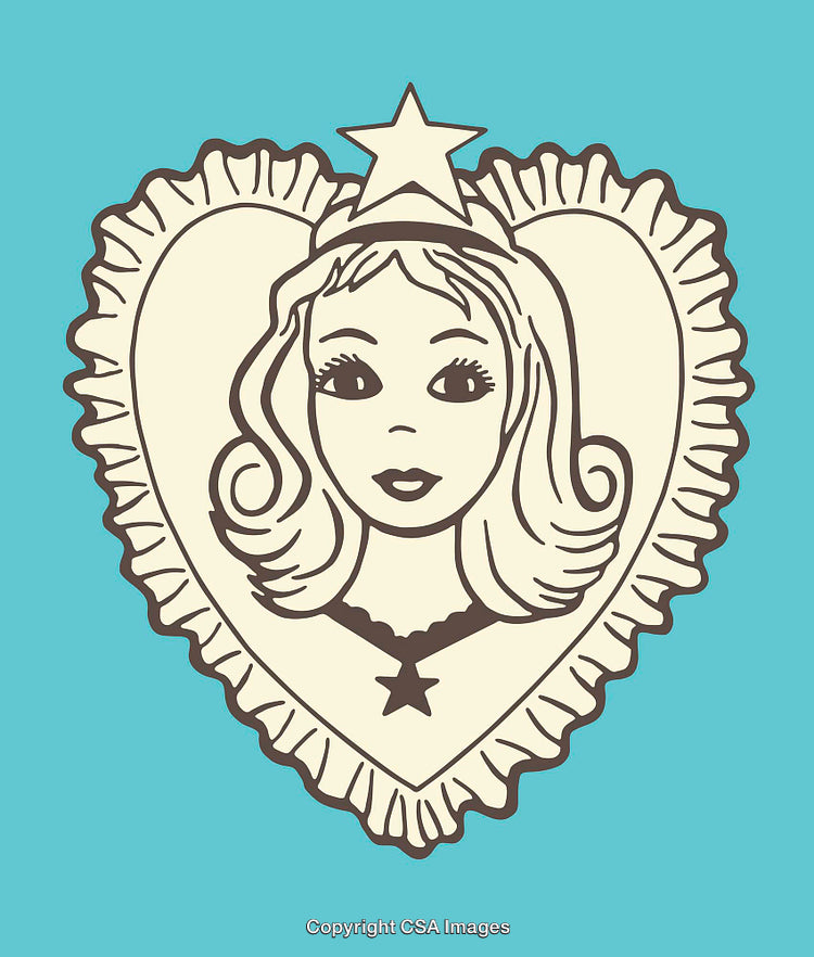 Retro Style Heart-Shaped Portrait With Iconic Female Figure