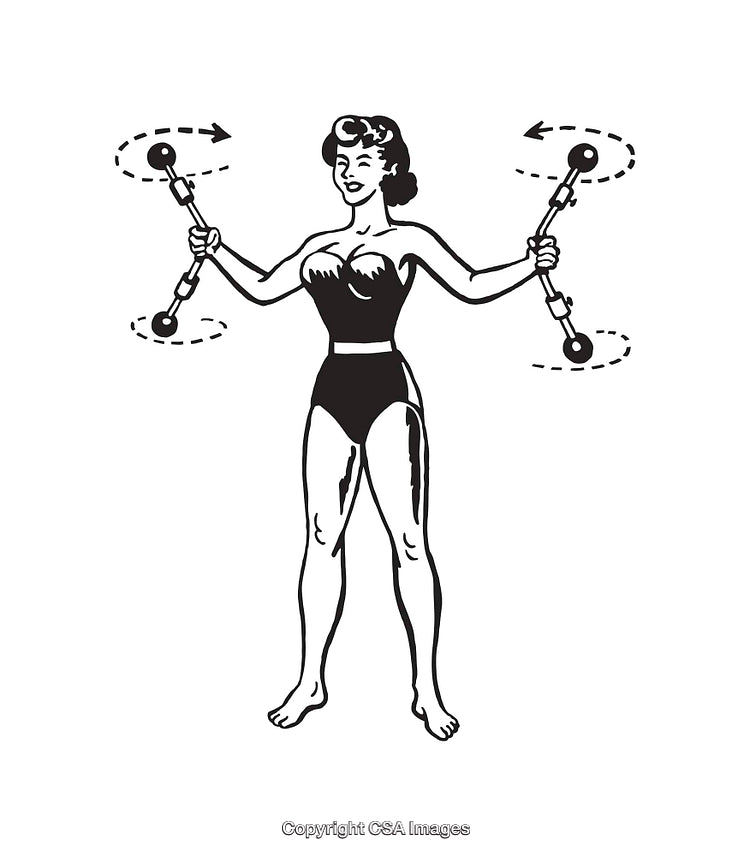 Vintage Black and White Line Art of Woman Exercising With Dumbbells