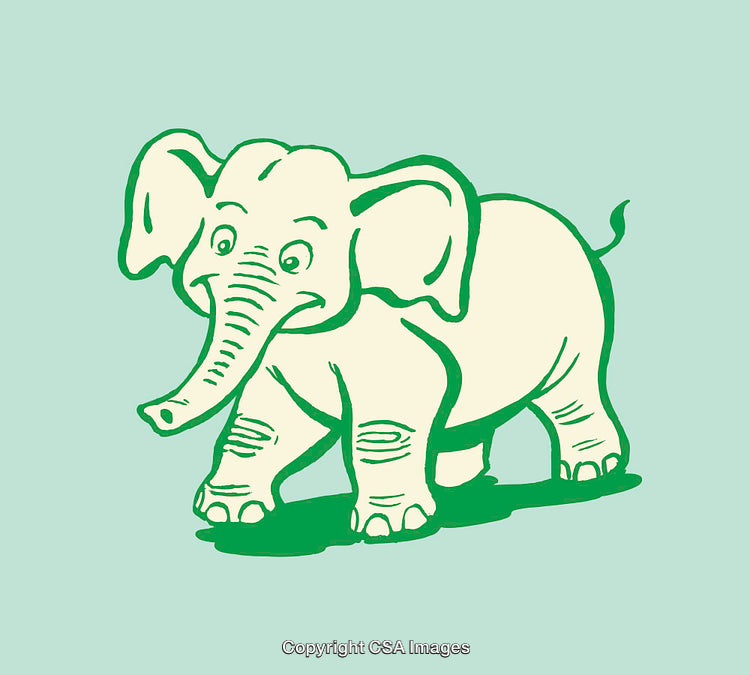 Adorable Green Elephant Illustration in Modern Minimal Line Art Style