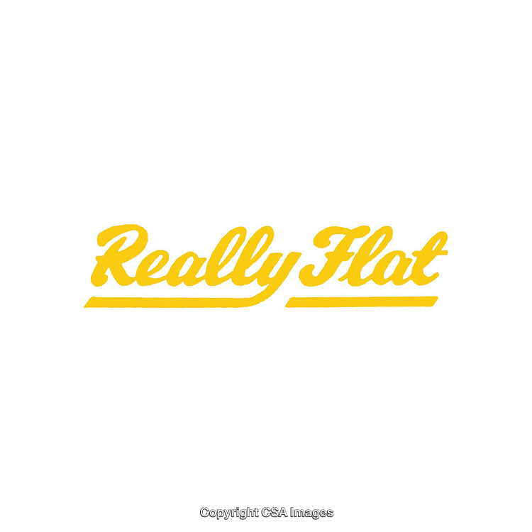 Yellow Script Text Featuring 'Really Flat' on White Background